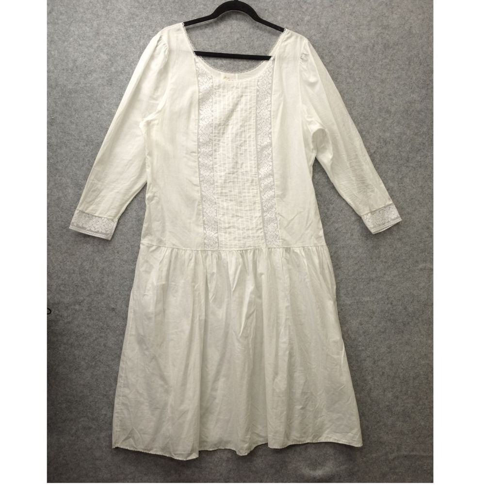 Vintage 80s Victorian Cottage Nightgown Women L White Lace Prairie ILISE STEVENS